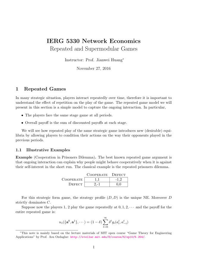ierg 5330 network economics repeated and supermodular