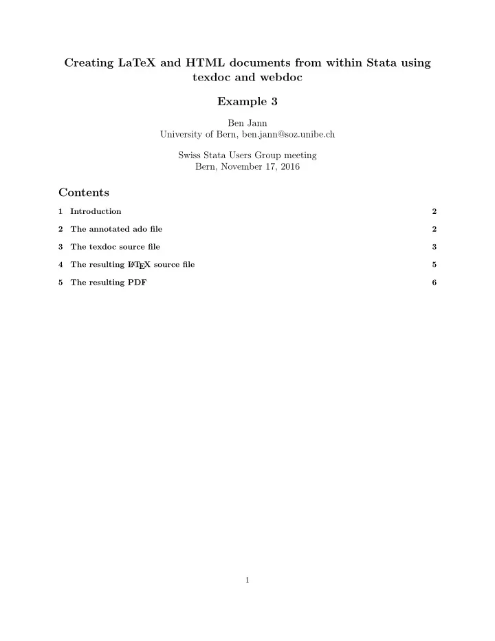 creating latex and html documents from within stata using