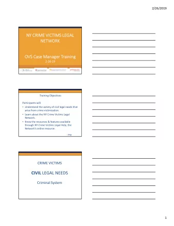 NY NY CRIM CRIME VICTIM VICTIMS LE LEGAL  NETW  NETWORK  OV OVS Case Case Ma  Manag nager Traini