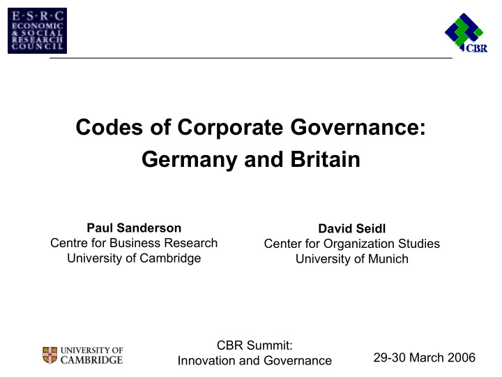 codes of corporate governance germany and britain
