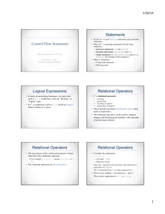Statements  So far, we  ve used return statements and expression  statements.  Control Flow
