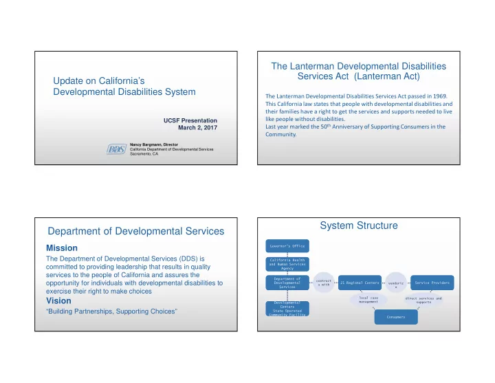 system structure department of developmental services