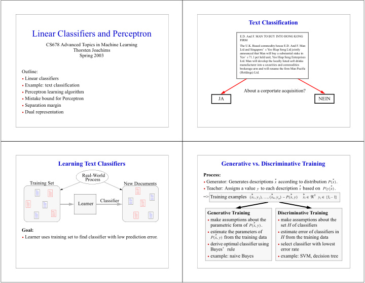 linear classifiers and perceptron