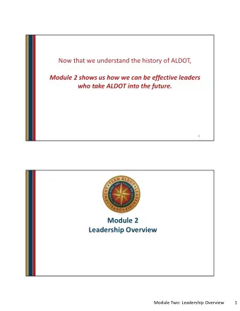 Module 2  Leadership Overview  Module Two: Leadership Overview  1  LEADERSHIP MOMENT  John Cooper,
