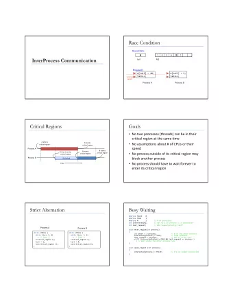 Race Condition Shared Data:  5  6  4  1  8  5  6  20  9  ?  InterProcess Communication  tail  A[]