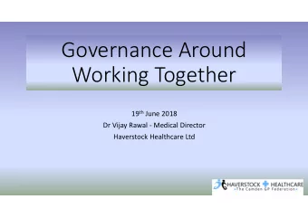Governance Around  Working Together 19 th June 2018  Dr Vijay Rawal - Medical Director  Haverstock