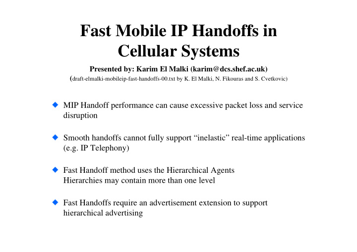 fast mobile ip handoffs in cellular systems