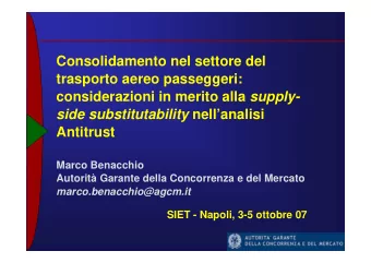 Consolidamento nel settore del  trasporto aereo passeggeri: considerazioni in merito alla supply-