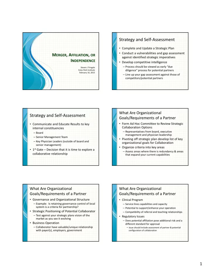 strategy and self assessment