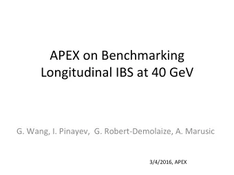 APEX on Benchmarking  Longitudinal IBS at 40 GeV  G. Wang, I. Pinayev,  G. Robert-Demolaize, A.