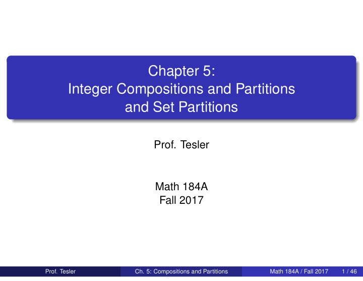 chapter 5 integer compositions and partitions and set