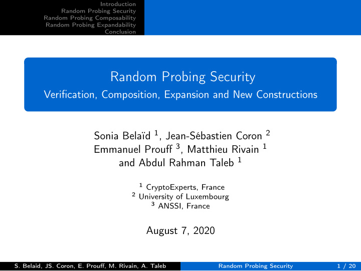 random probing security