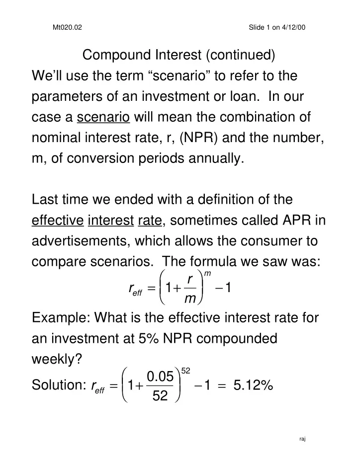 compound interest continued we ll use the term scenario