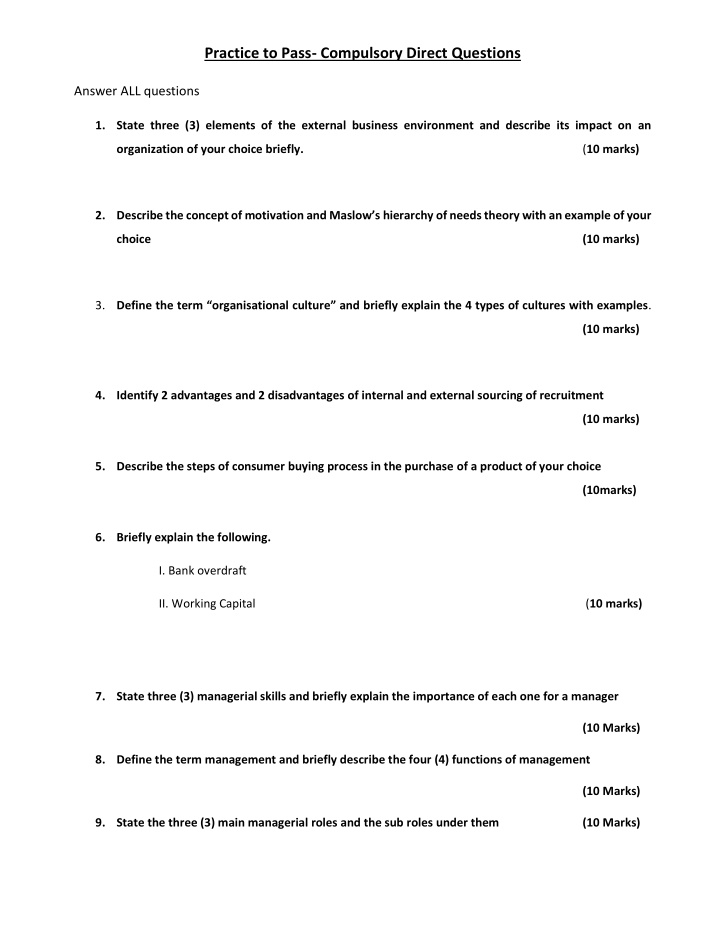 practice to pass compulsory direct questions