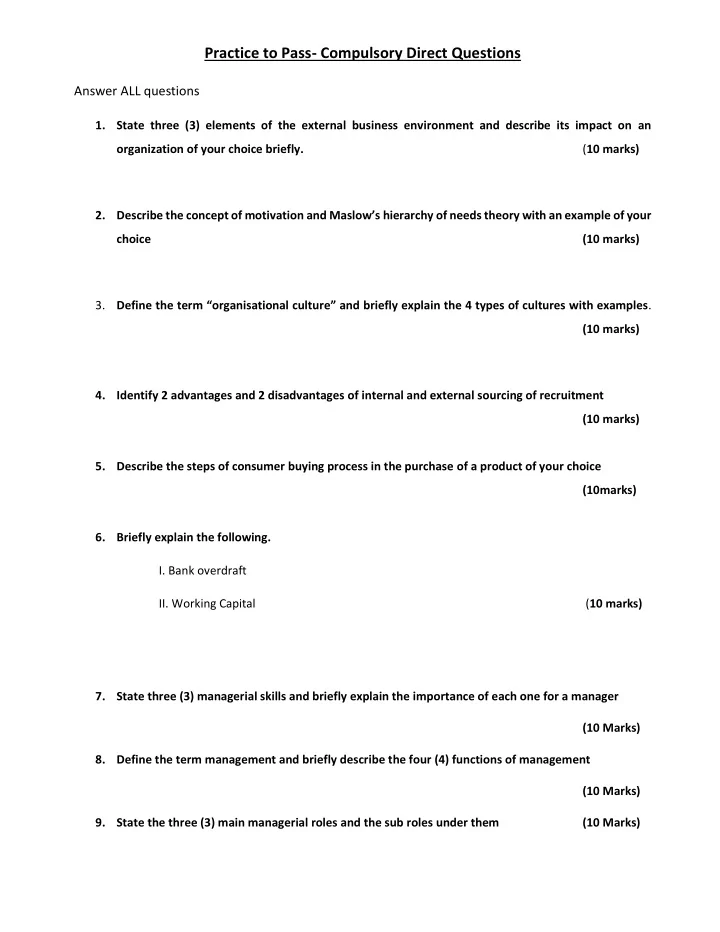 practice to pass compulsory direct questions