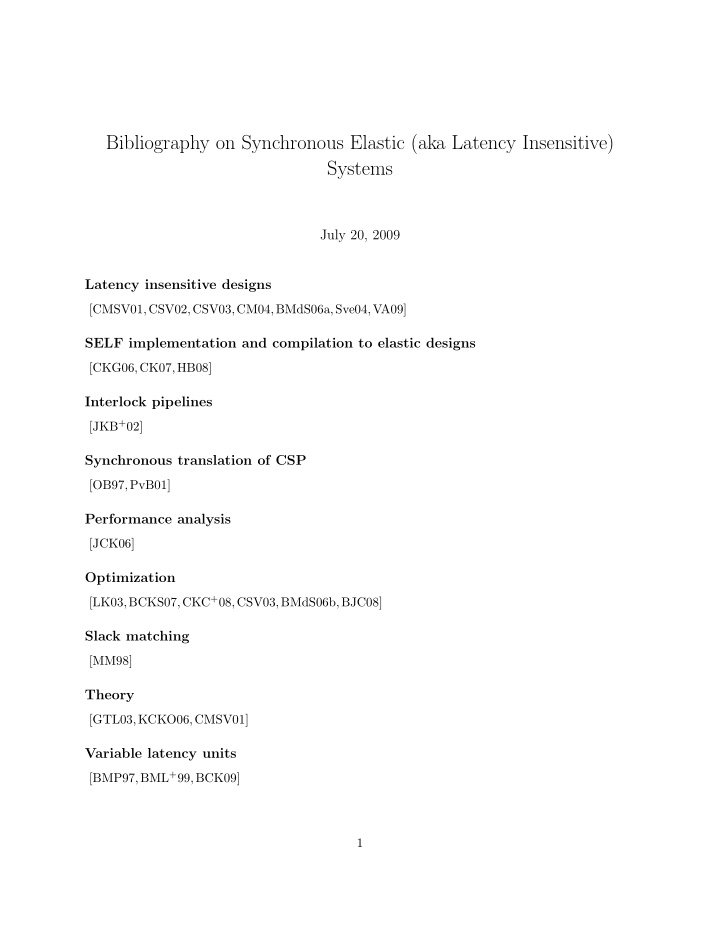 bibliography on synchronous elastic aka latency