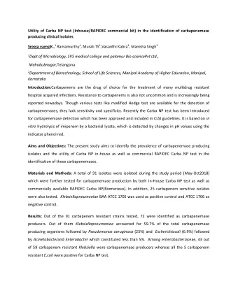 Utility of Carba NP test (Inhouse/RAPIDEC commercial kit) in the identification of carbapenemase