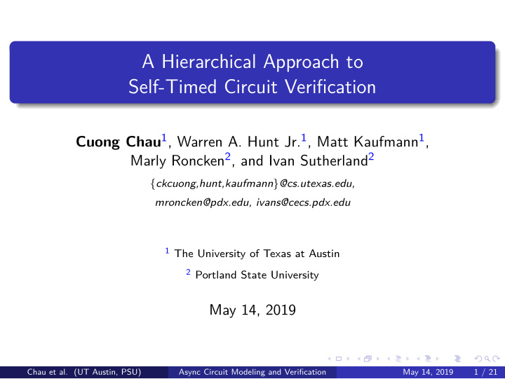 a hierarchical approach to self timed circuit verification