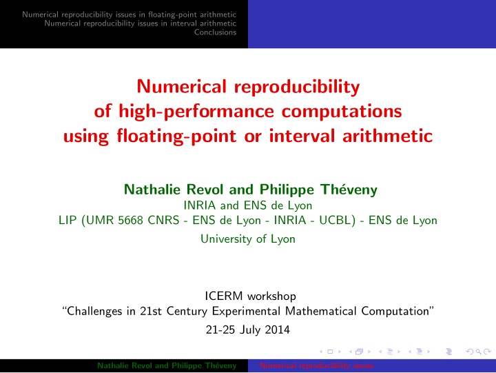 numerical reproducibility of high performance