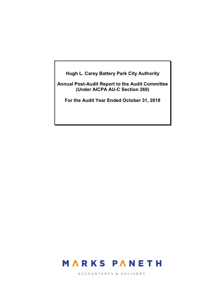 hugh l carey battery park city authority annual post