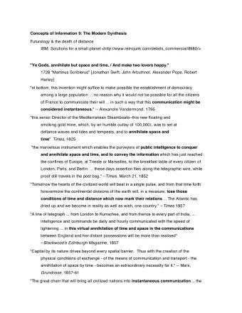 Concepts of Information 9: The Modern Synthesis  Futurology &amp; the death of distance  IBM:
