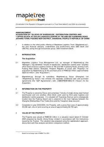 (Constituted in the Republic of Singapore pursuant to a Trust Deed dated 5 July 2004 (as