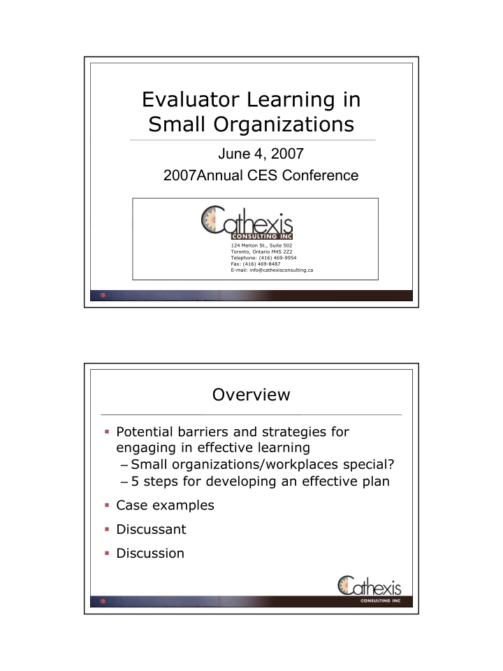 evaluator learning in small organizations