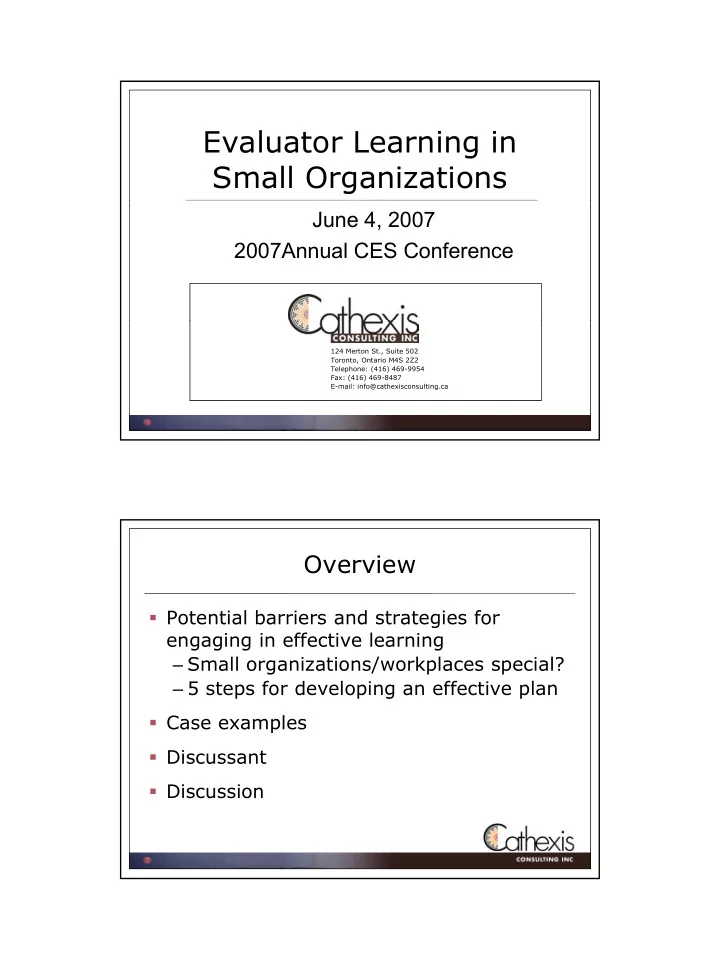 evaluator learning in small organizations