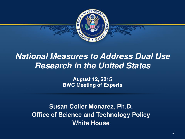 national measures to address dual use research in the