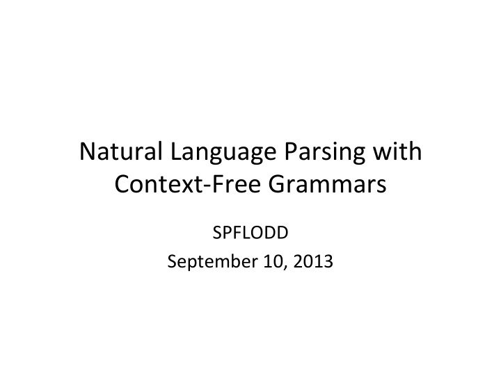 natural language parsing with context free grammars