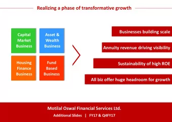 Realizing a phase of transformative growth  Businesses building scale  Capital  Asset &amp;  Market