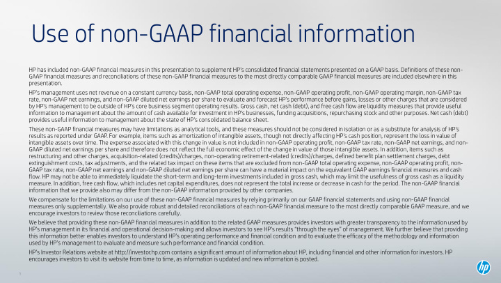 use of non gaap financial information