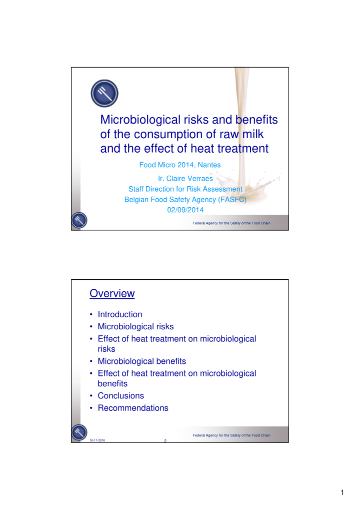 microbiological risks and benefits of the consumption of