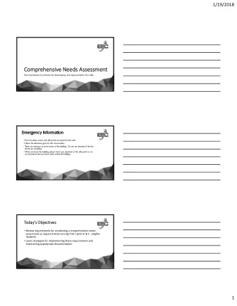 Compr  Comprehensiv hensive Needs eeds Assessm  Assessmen  ent The importance of, process for