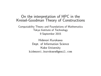 On the interpretation of HPC in the  Kreisel-Goodman Theory of Constructions  Computability Theory
