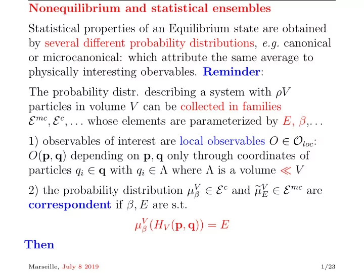nonequilibrium and statistical ensembles statistical