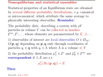 Nonequilibrium and statistical ensembles  Statistical properties of an Equilibrium state are