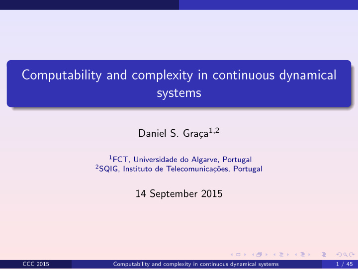 computability and complexity in continuous dynamical