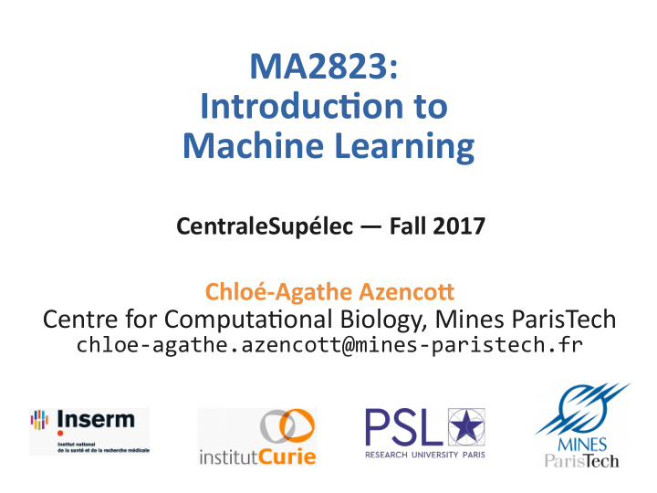 ma2823 introductjon to machine learning