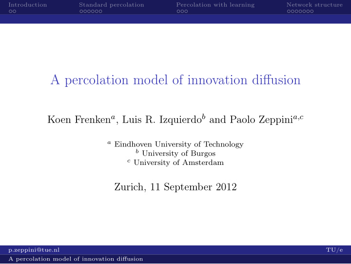 a percolation model of innovation diffusion