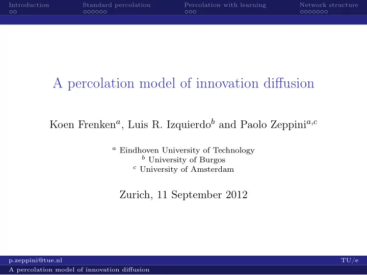 a percolation model of innovation diffusion