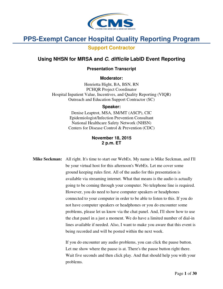 pps exempt cancer hospital quality reporting program