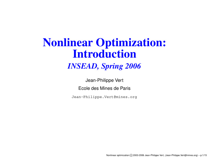 nonlinear optimization introduction