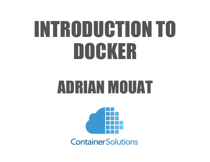 introduction to docker