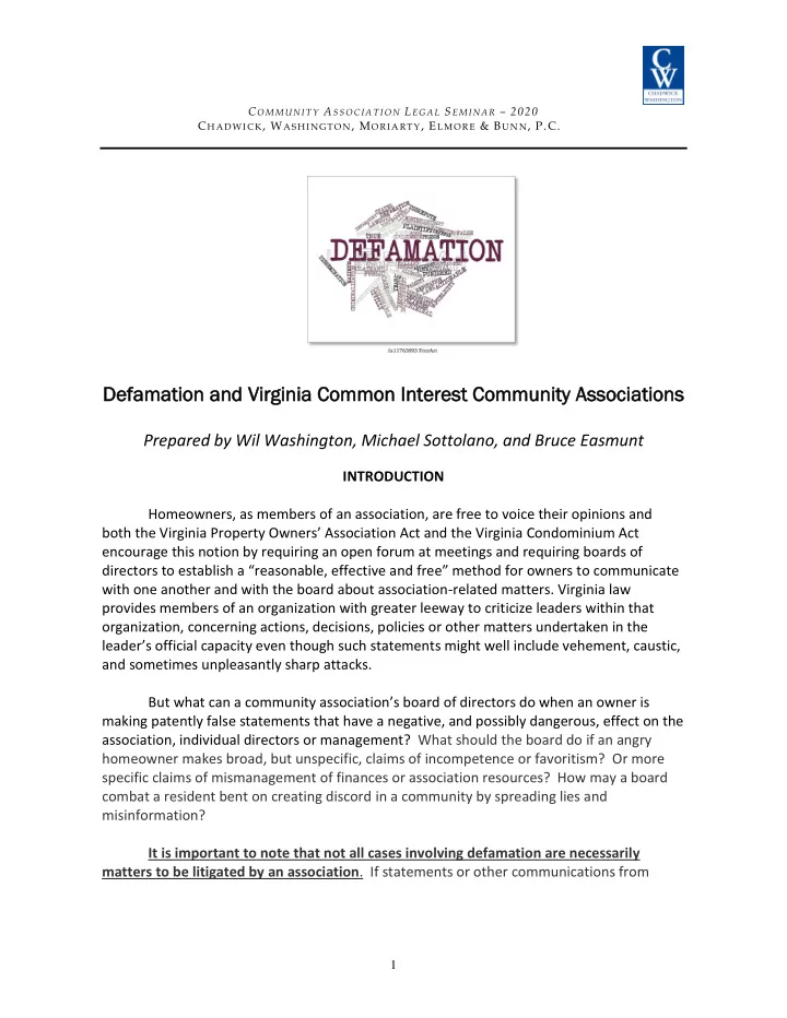defa efamation ation an and virgini rginia com ommon on i