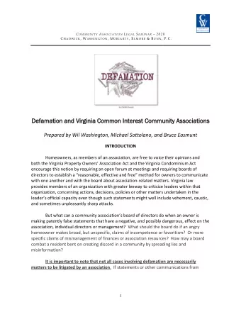Defa  efamation  ation an  and Virgini  rginia Com  ommon  on I  Int  ntere  erest  st Co  Comm