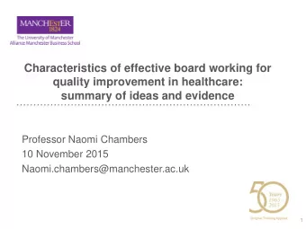 summary of ideas and evidence  Professor Naomi Chambers  10 November 2015