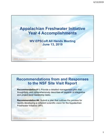 Appalachian Freshwater Initiative  Year 4 Accomplishments  WV EPSCoR All Hands Meeting  June 13,