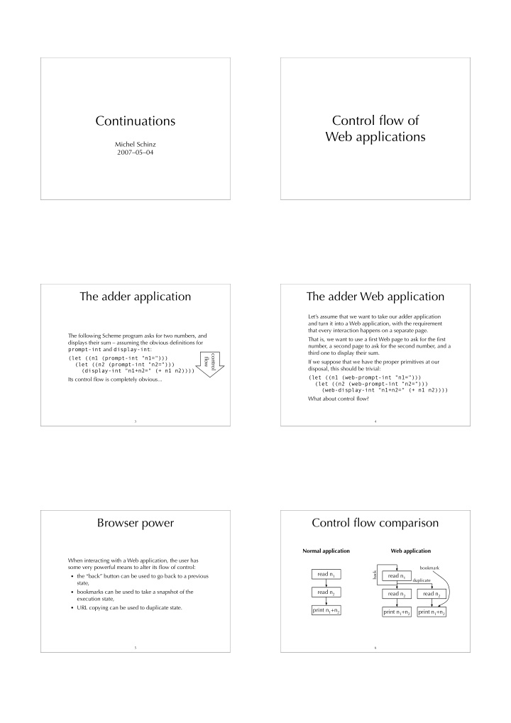 continuations control flow of web applications