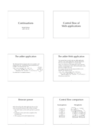 Continuations  Control flow of  Web applications  Michel Schinz  20070504  The adder